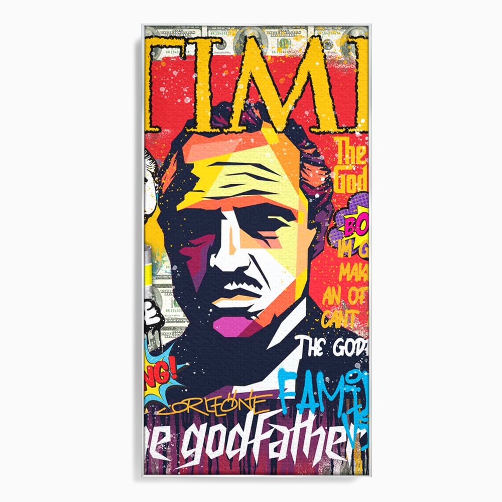 Tablou canvas cu tablou canvas portret mafiot stil pop art, in rama de aluminiu argintiu